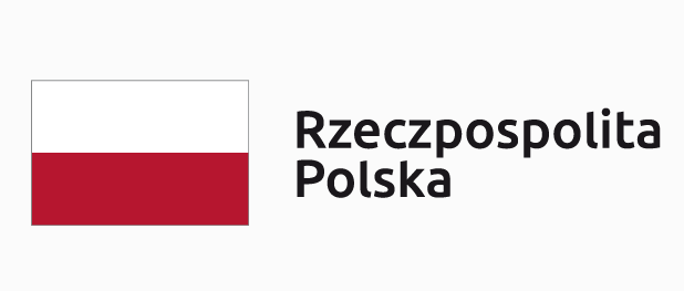 Biało-czerwona flaga i napis "Rzeczpospolita Polska"